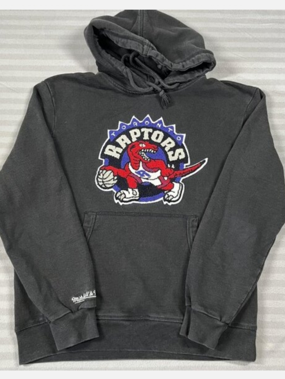 Toronto Raptors Hoodie Sweatshirt Mens Black NBA Basketball Throwback Big Logo